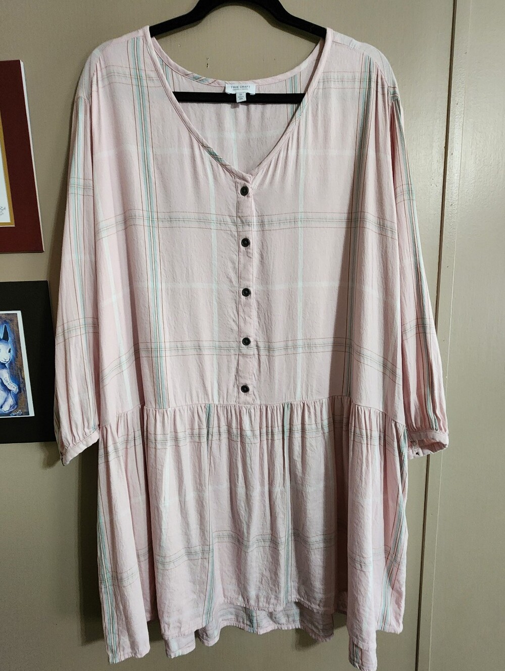 Boho Babydoll Tunic Top | Plaid Button Front Blouse | True Craft | 0X
